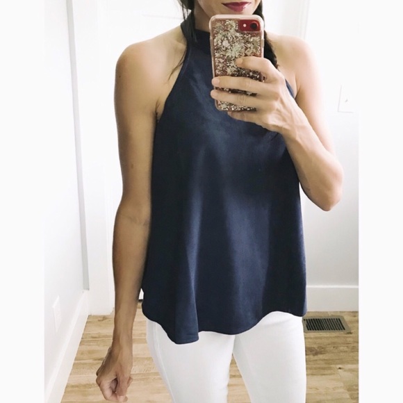 She and Sky Tops - ❗️navy faux suede high neck swing top